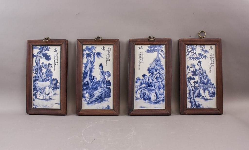 Chinese Blue & White Porcelain Plaques 4pc (1 of 10)