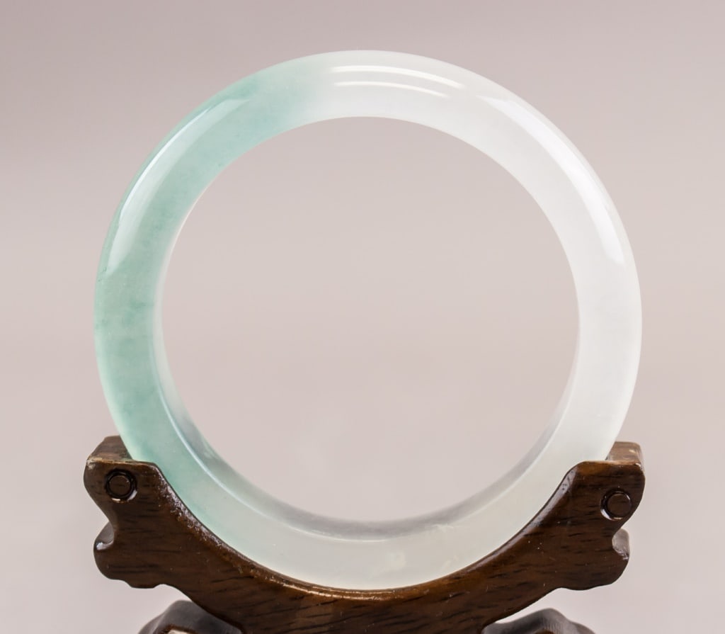 Chinese Green White Translucent Hardstone Bangle (1 of 5)
