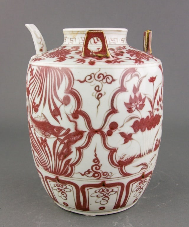 Chinese Rare Yuan Style Copper Red Porcelain Ewer (1 of 7)