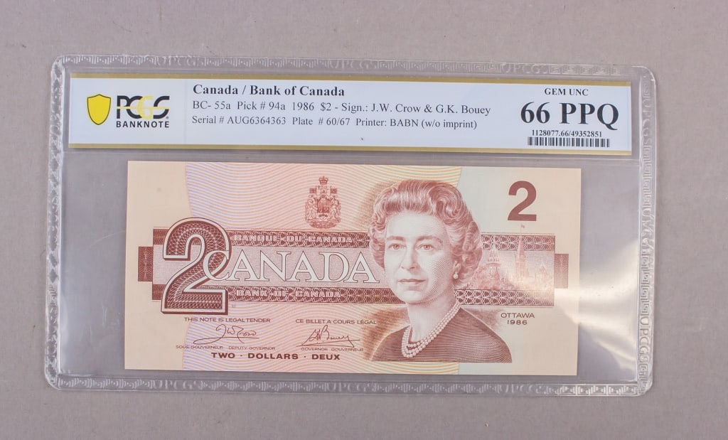 1986 Canada $2 Banknote Special # GEM 66PPQ PCGS (1 of 10)
