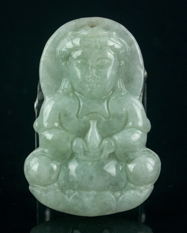 Burma White Jadeite Carved Guanyin Pendant (1 of 3)