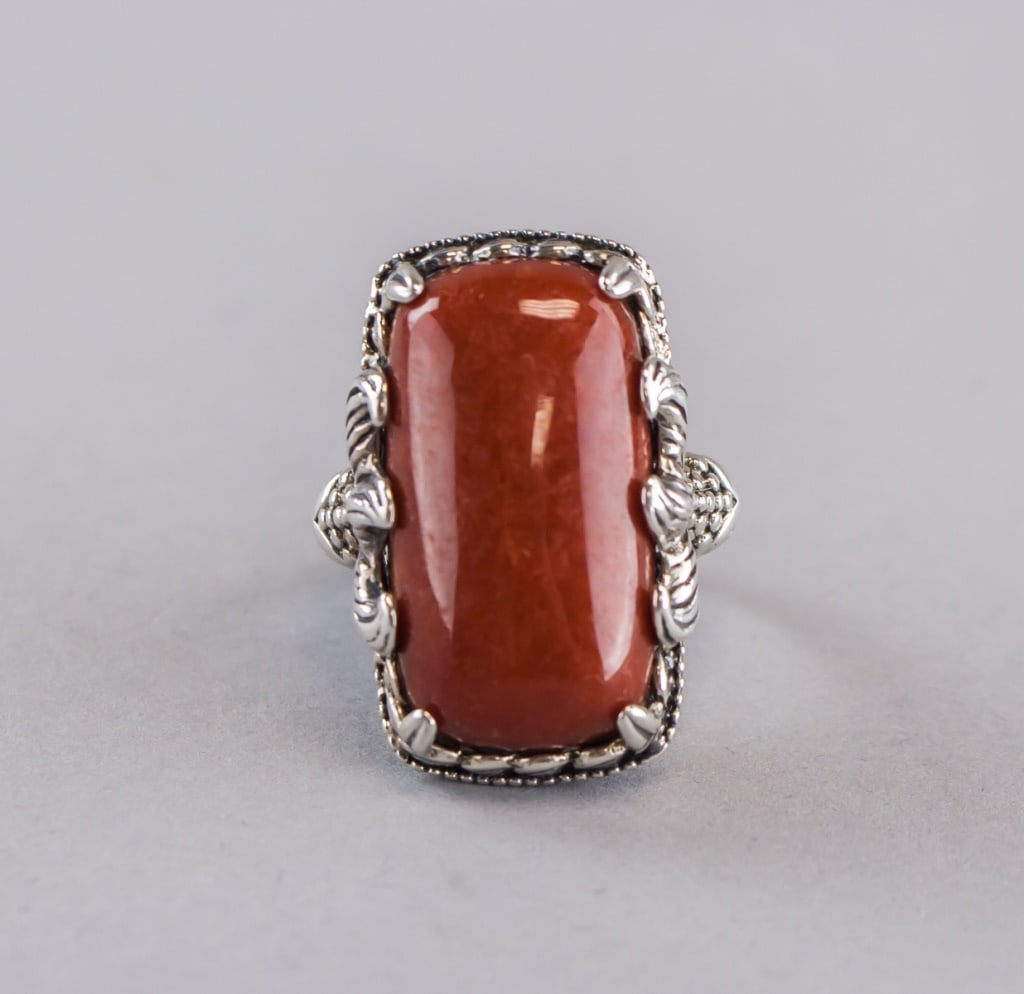 Rectangular Brown Gemstone Sterling Silver Ring - 2