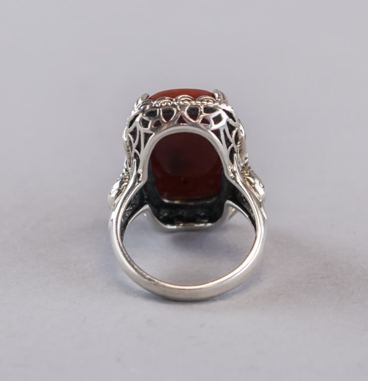 Rectangular Brown Gemstone Sterling Silver Ring - 4