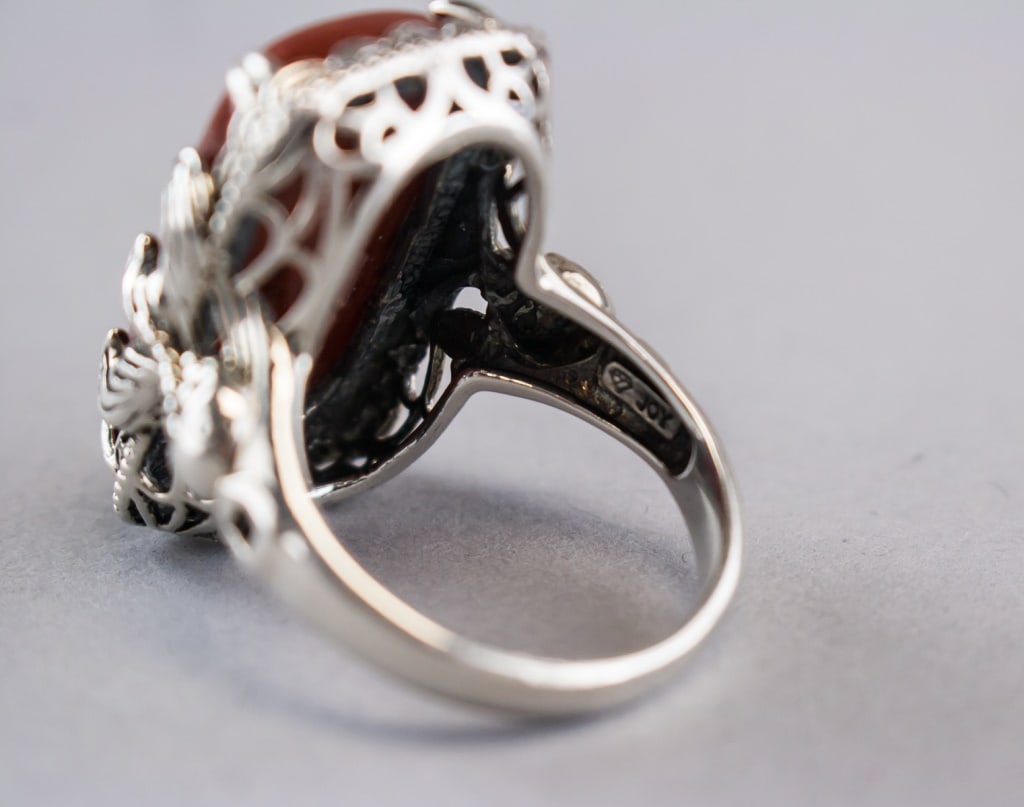 Rectangular Brown Gemstone Sterling Silver Ring - 6