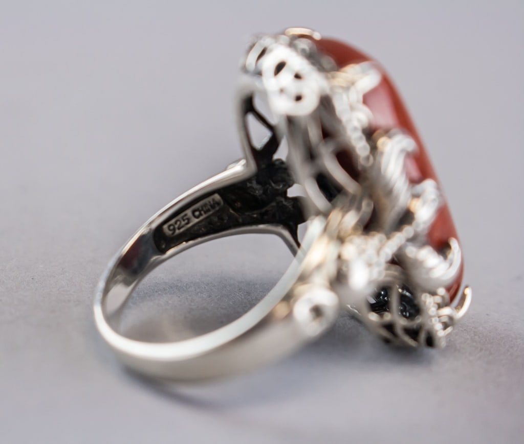 Rectangular Brown Gemstone Sterling Silver Ring - 7