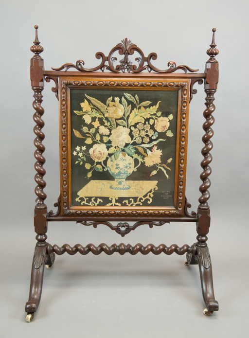 Antique Victorian Embroidery Fireplace Screen 1849