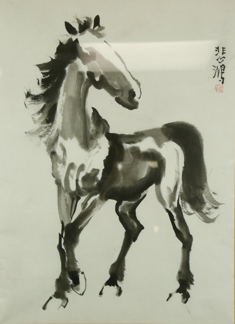 Chinese WC Horse w/ Frame Xu Beihong 1895-1953: Horse; Chinese ink on paper; framed; attributed to Xu Beihong and inscribed with one artist seal; 86 cm x 72 cm with frame, 4419 grams