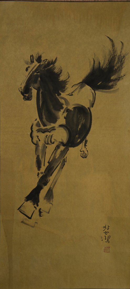 Horse Painting Attributed Xu Beihong 1895-1953: Running horse, hanging scroll, Chinese ink and on paper, attributed to Xu Beihong with one red seal. 90 cm x 42 cm. Provenance: Ottawa Estate
