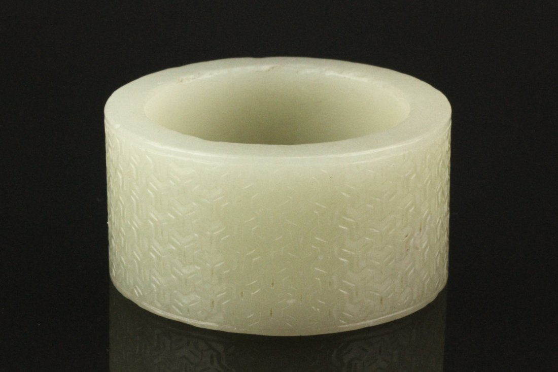Chinese White Jade Carved Large Ring (1 of 4)