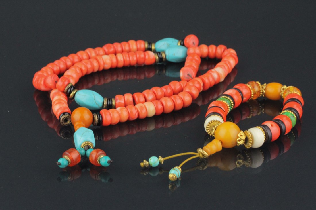 2 Pcs Chinese Coral With Various Stone Necklace (1 of 4)