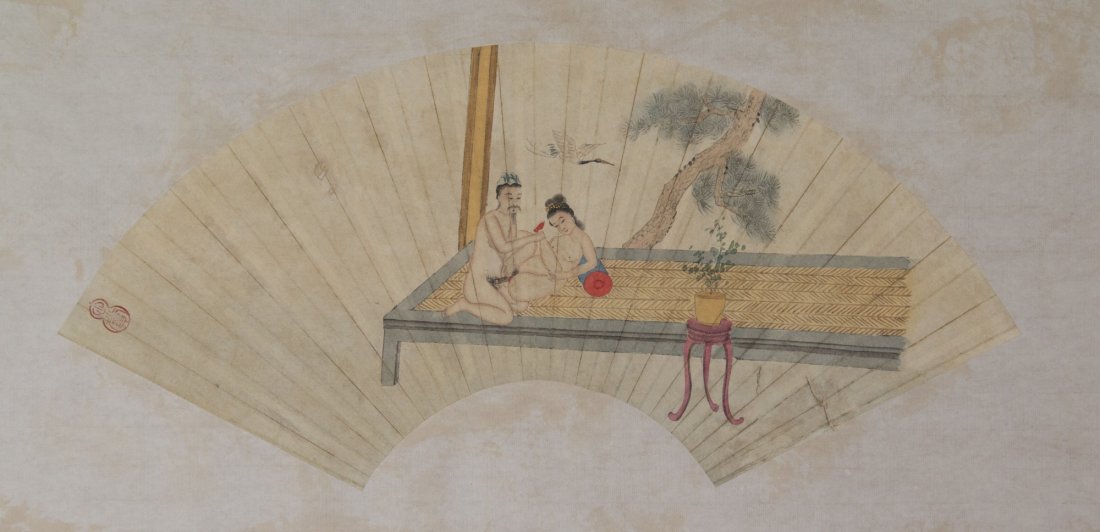 Chinese Fan Painting of Amorous Couple (1 of 2)