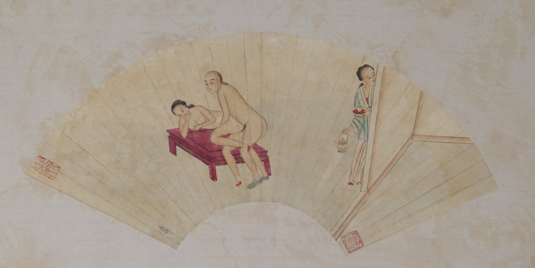 Chinese Fan Painting of Amorous Couple (1 of 3)