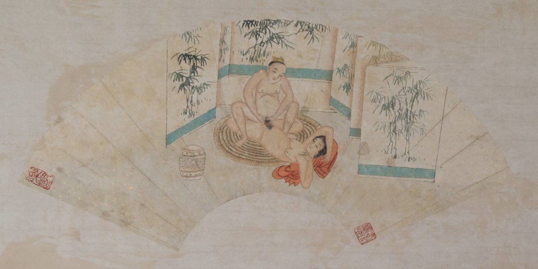 Chinese Fan Painting of Amorous Couple (1 of 3)