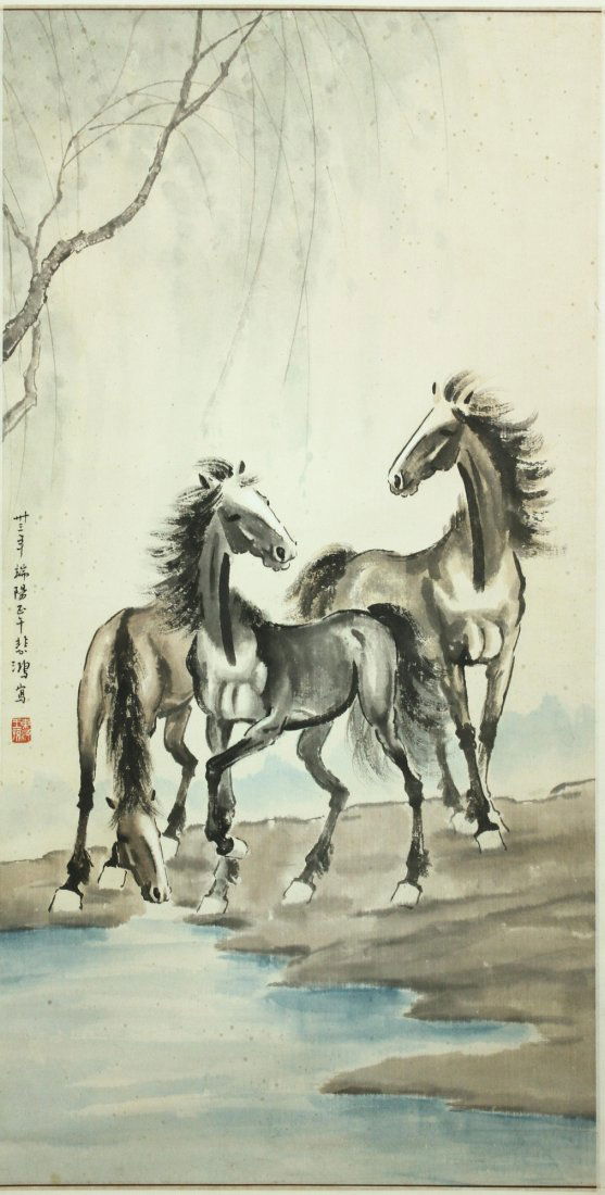 Chinese Ink Scroll w/ Cert Xu Beihong 1895-1953 (1 of 5)