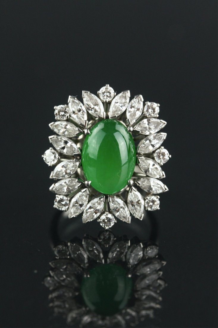 Green Jadeite & Diamond & Platinum Ring (1 of 4)