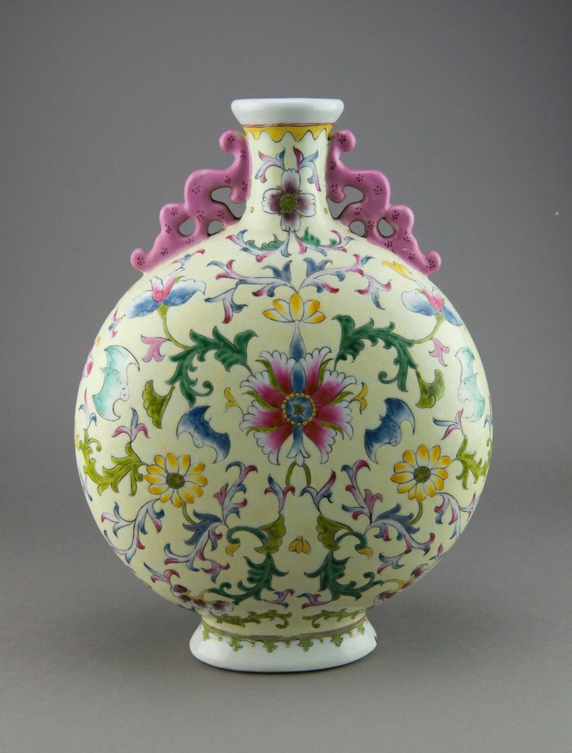Chinese Porcelain Moon Flask Lotus Vase (1 of 4)