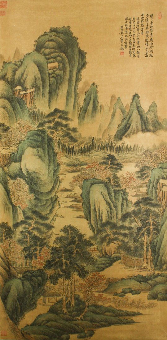 WC Scroll Landscape Wang Hui 1632-1717: 王翬 山水 立轴 Landscape; Chinese ink and watercolour on paper; hanging scroll; signed Wang Hui and inscribed with one artist seal; 133 cm X 65.5 cm