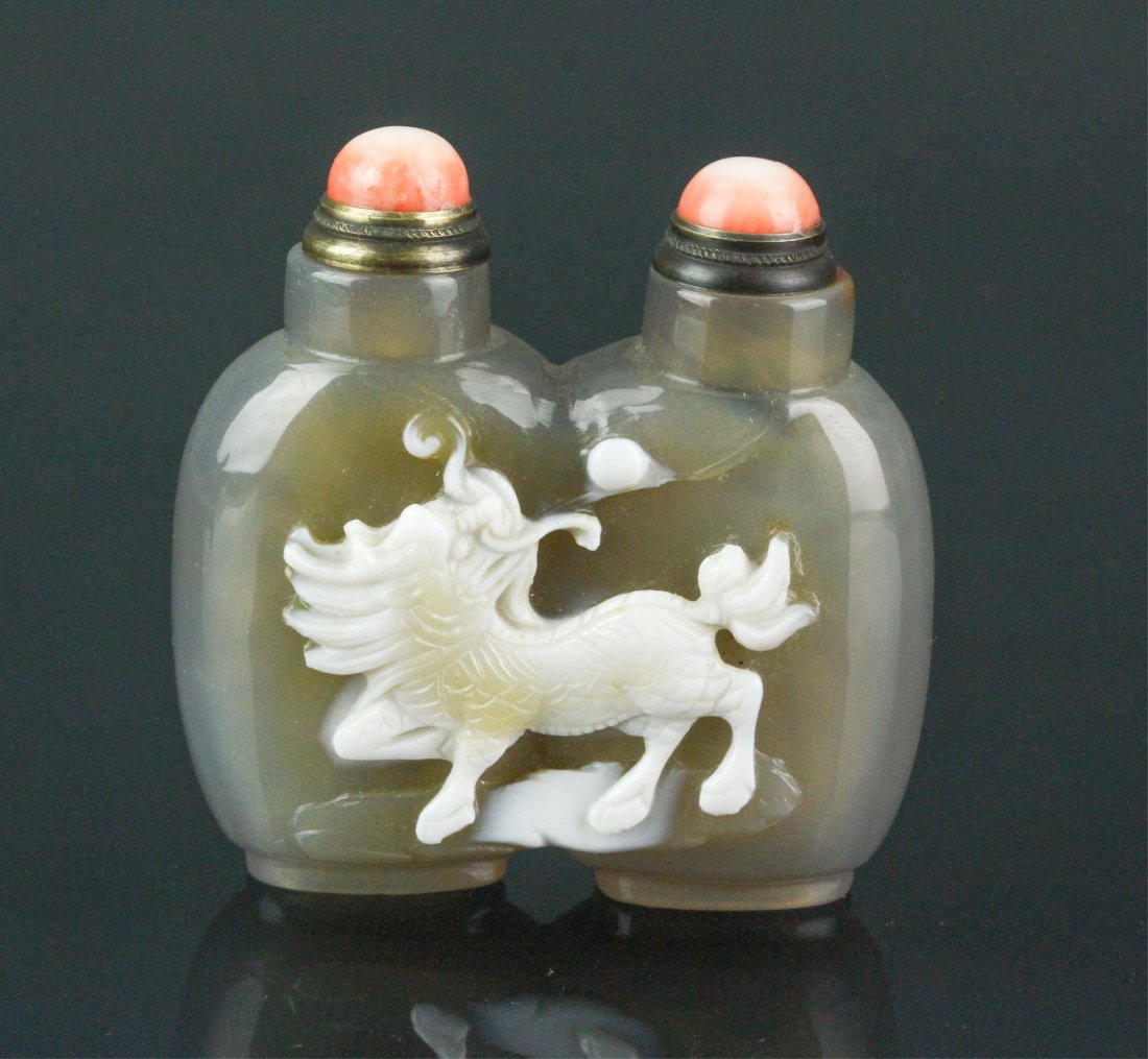 Chinese Double Smoky Agate Dragon Snuff Bottle (1 of 4)