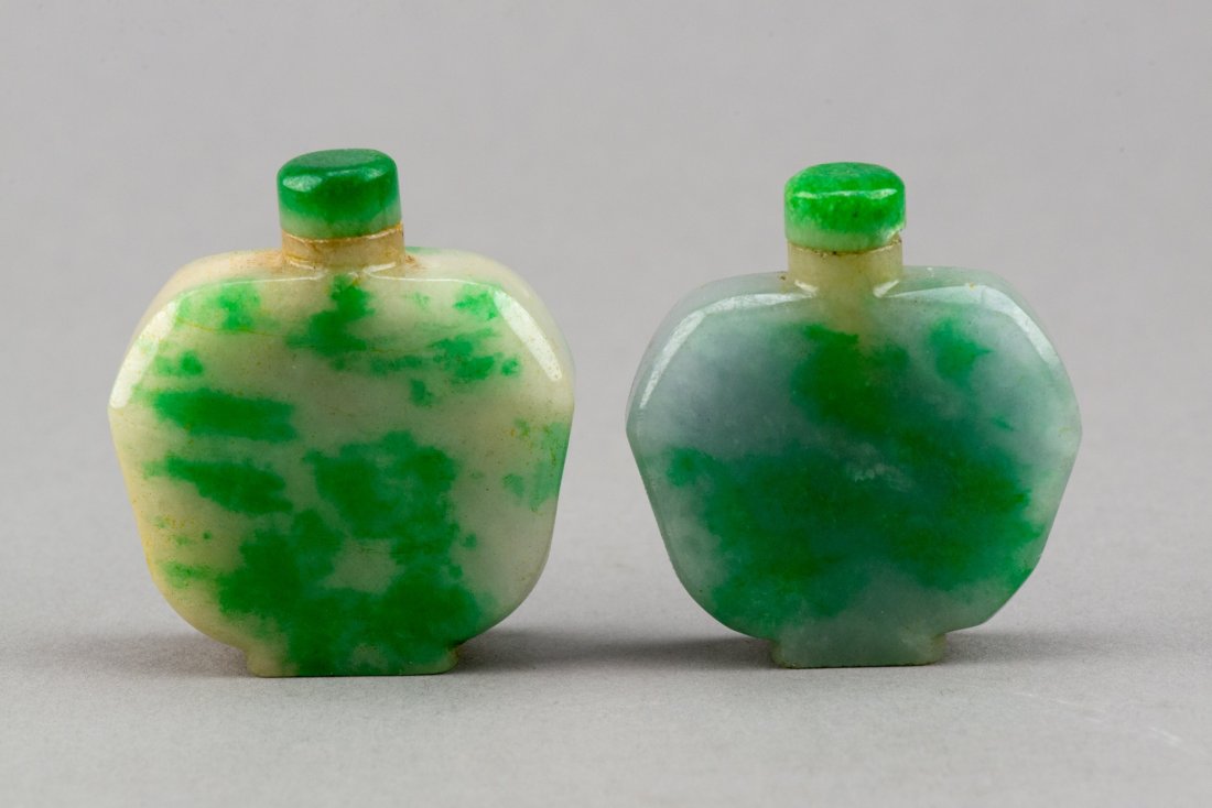 Pair Chinese Emerald Green Jadeite Snuff Bottles (1 of 4)