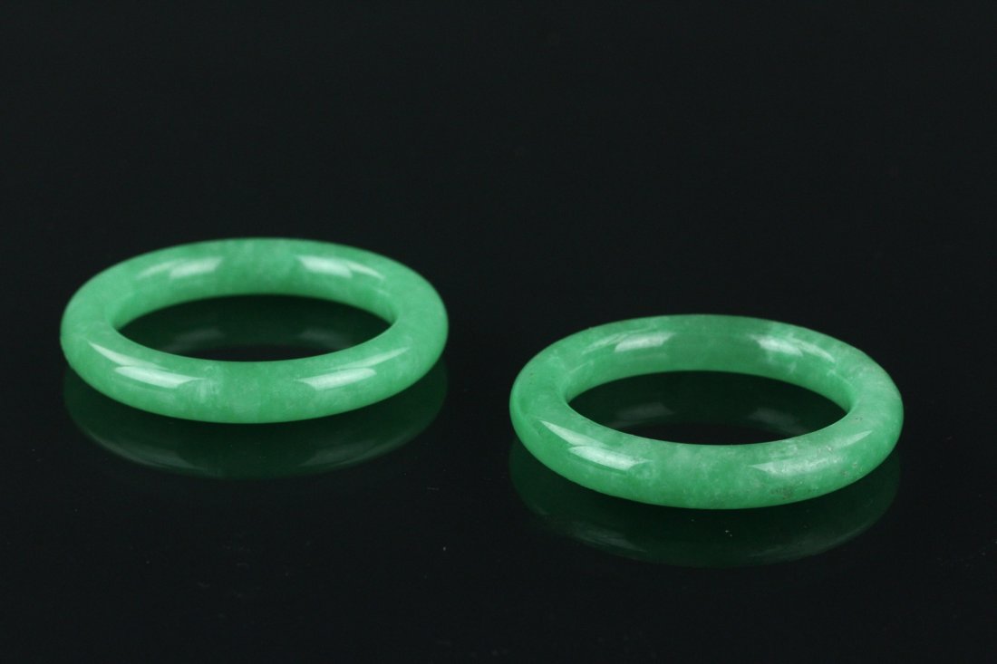 Pair Chinese Green Jadeite Child Bangles (1 of 7)