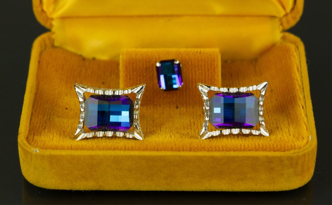 3 Pieces Set Gemstone Men's Cuff Links & Tie Clip (1 of 10)