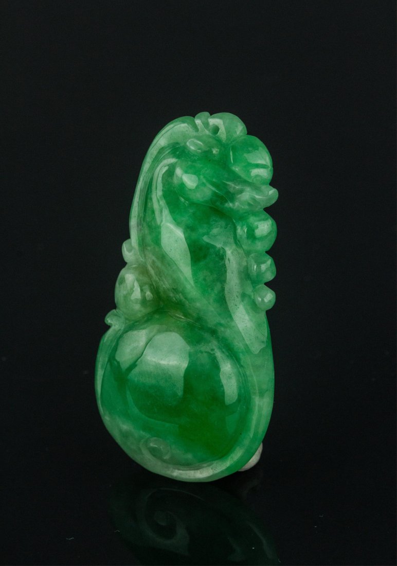 Chinese Green Jadeite Carved Lotus Pendant (1 of 3)