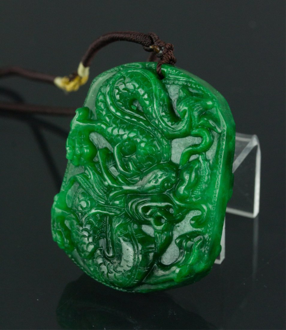 Chinese Green Jade Carved Dragon Pendant (1 of 5)