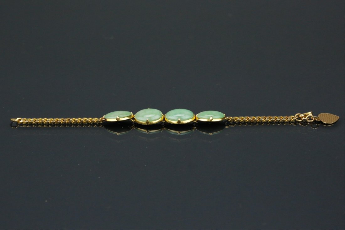 Chinese Green Jadeite Cabochons18K Gold Bracelet (1 of 5)