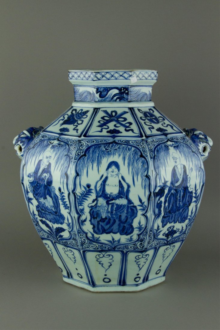 Fine Blue& White Yuan Style Octagon Porcelain Jar (1 of 7)