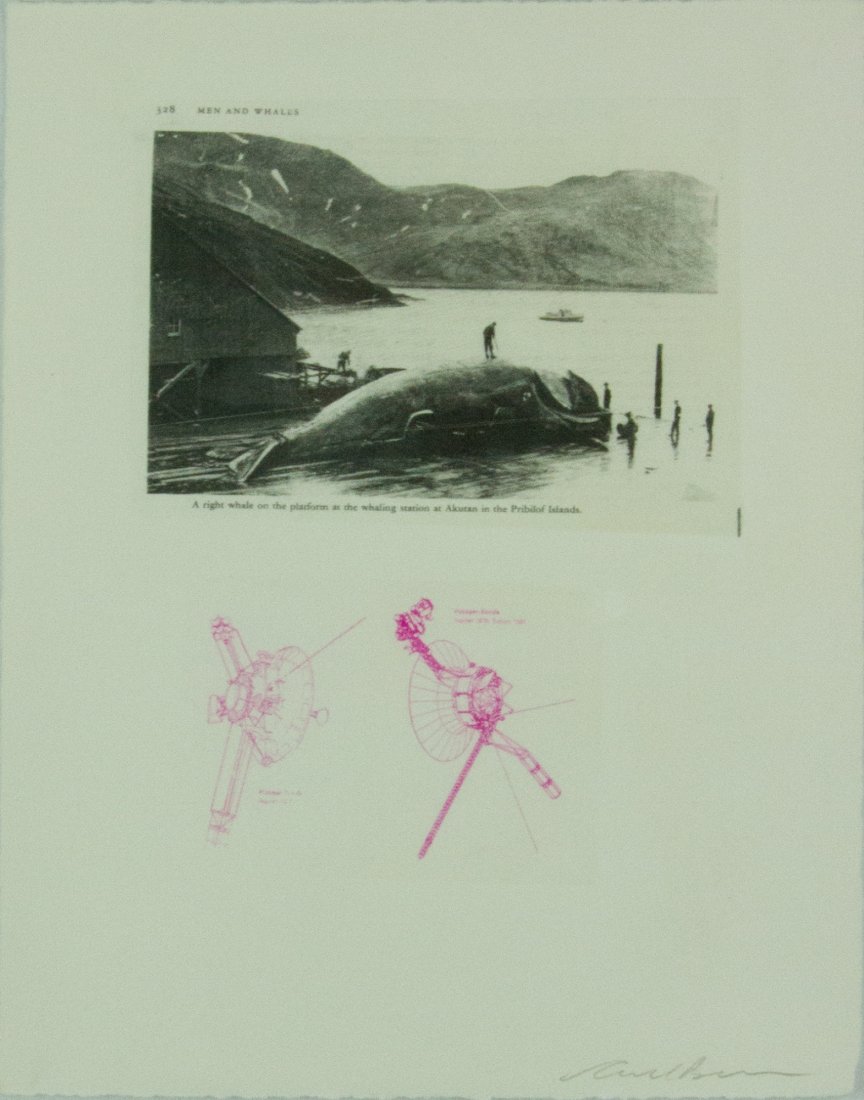 Carl Beam Mixed Media on Paper Canada 1943-2005: Carl Beam 混合媒介 Men and whales; mixed media on paper; signed by artist lower right; 38 cm ? 31 cm