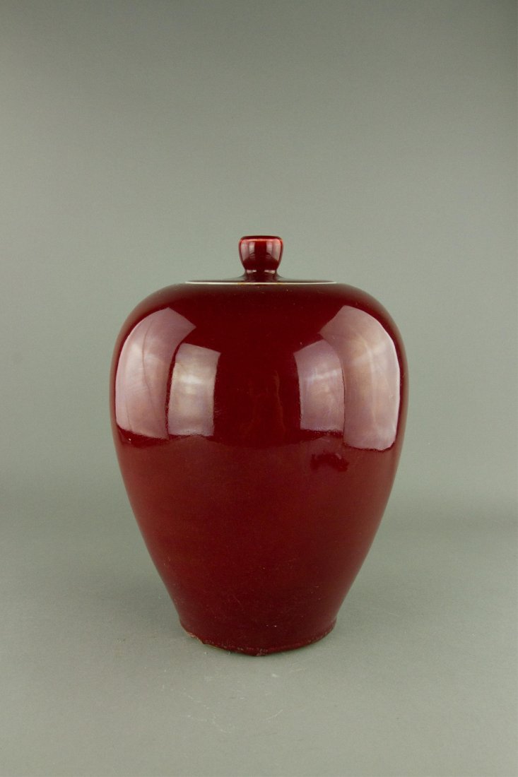18/19th Century Copper Red Porcelain Jar w/ Cover (1 of 5)