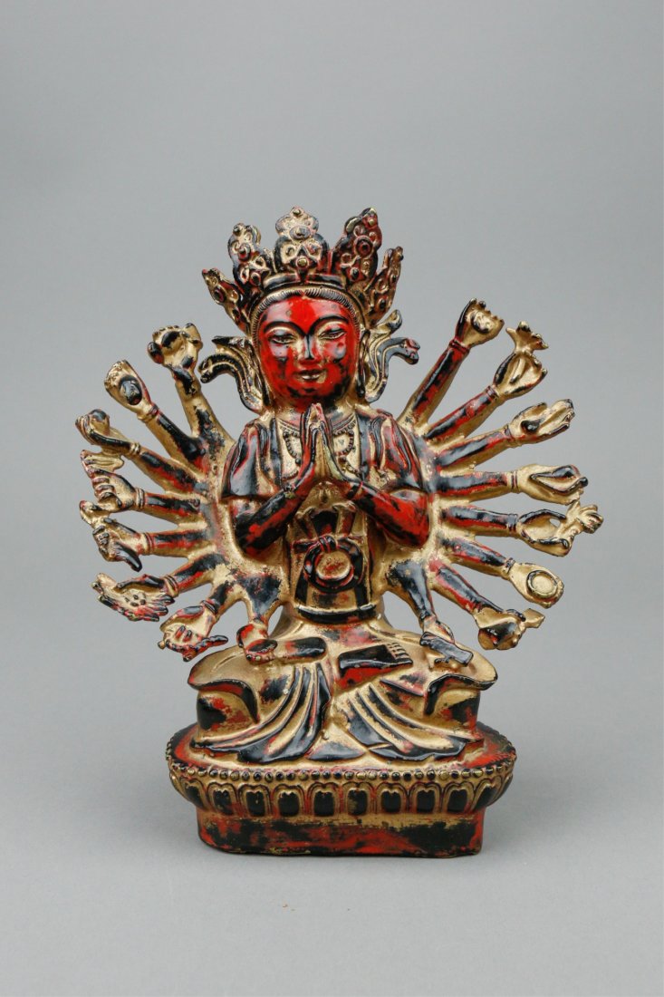 Chinese Red Lacquer Bronze Buddha (1 of 7)