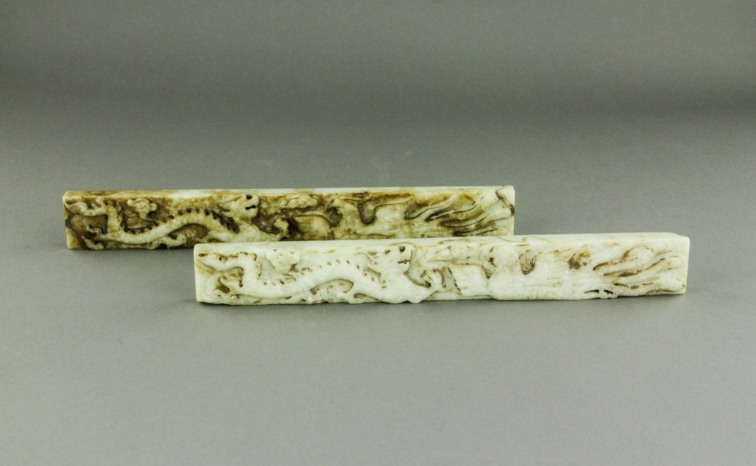 Pair Chinese White Hardstone Carved Paperweights (1 of 4)