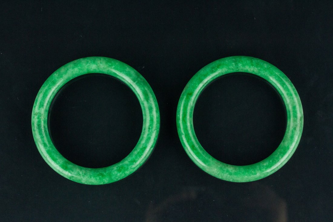 Pair of Chinese Green Jade Bangles (1 of 5)
