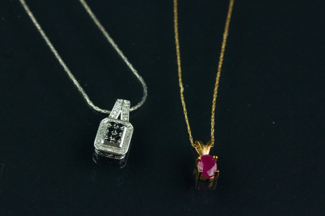 2 Pc Gold Ruby & Silver Diamond Necklaces w/ Cert (1 of 10)