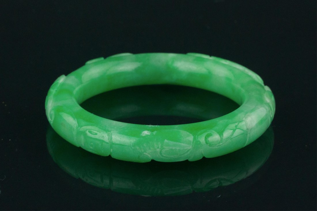 Chinese Green Jadeite Carved Bangle (1 of 5)