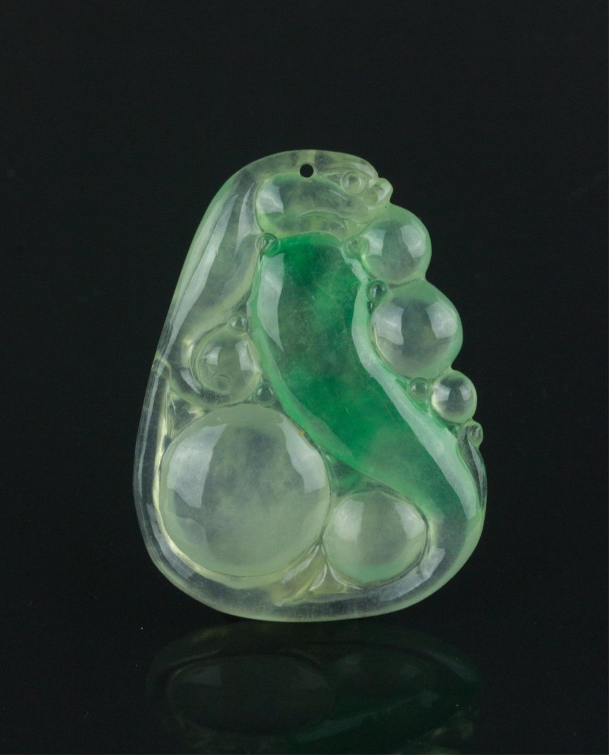 Chinese Green Jadeite Lotus Pendant (1 of 3)