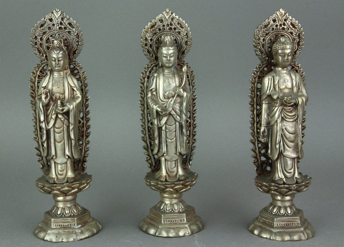 Set of Three Chinese Silver Guanyin Figures (1 of 6)