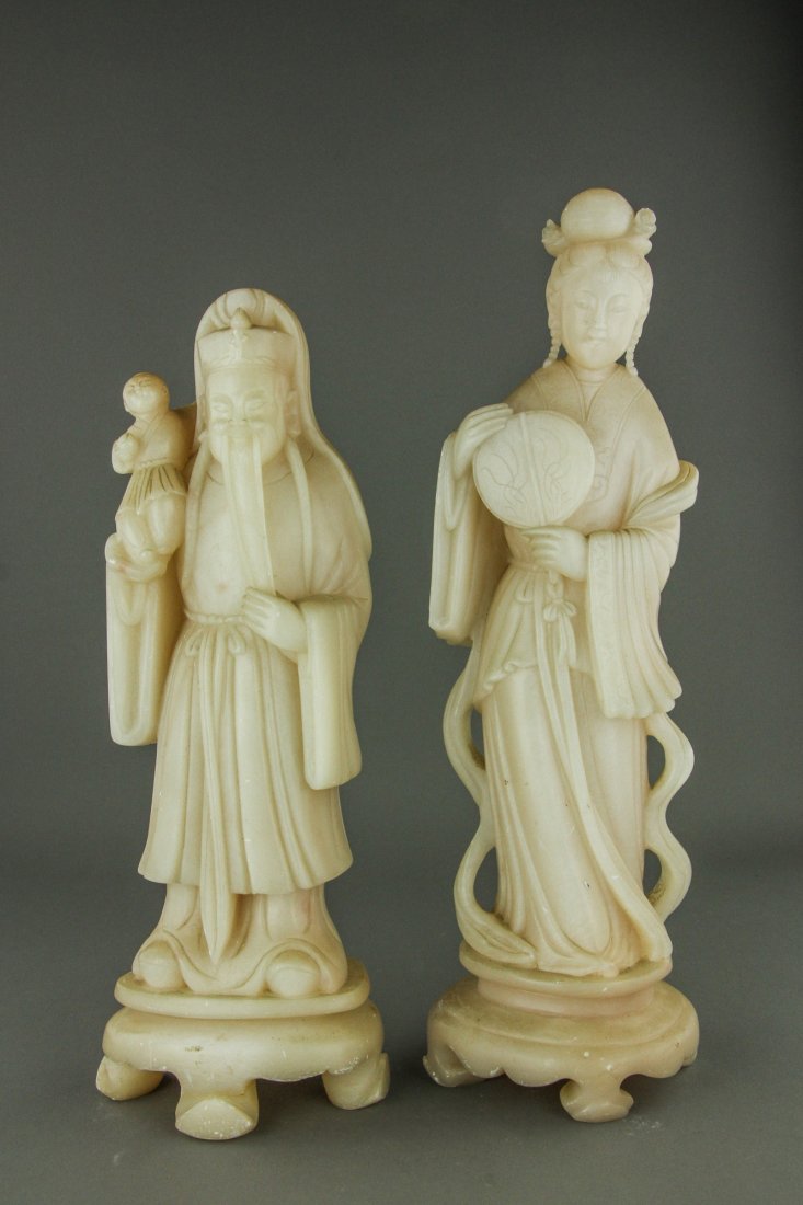 Pair of Chinese White Soapstone Carved Figures (1 of 9)