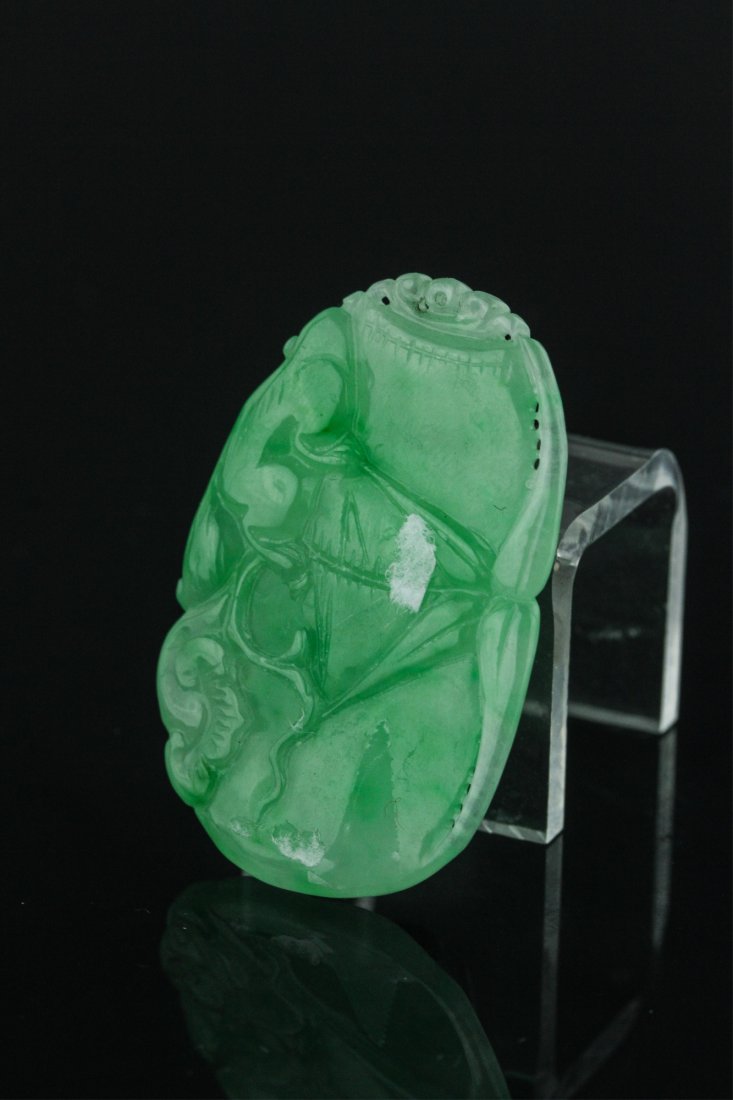 Chinese Apple Green Jadeite Carved Monkey Pendant (1 of 6)