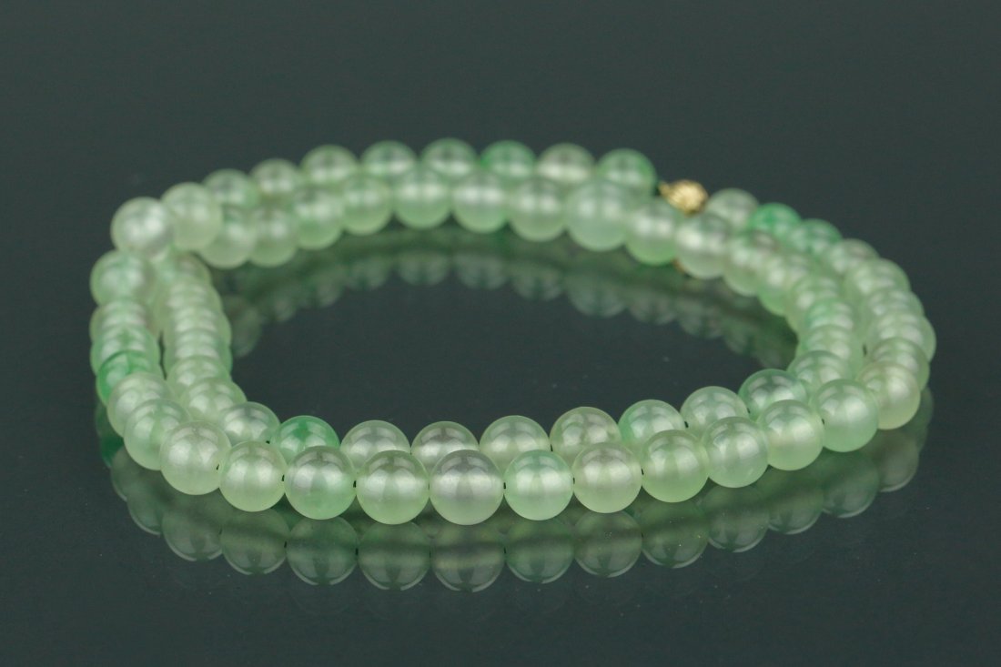 Chinese Apple Green Jadeite Carved Necklace w/ 18K (1 of 4)