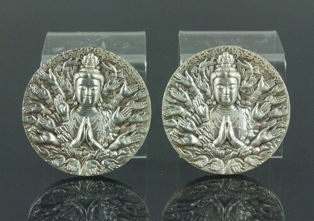 Pair Chinese Silver Guanyin Pendants (1 of 4)