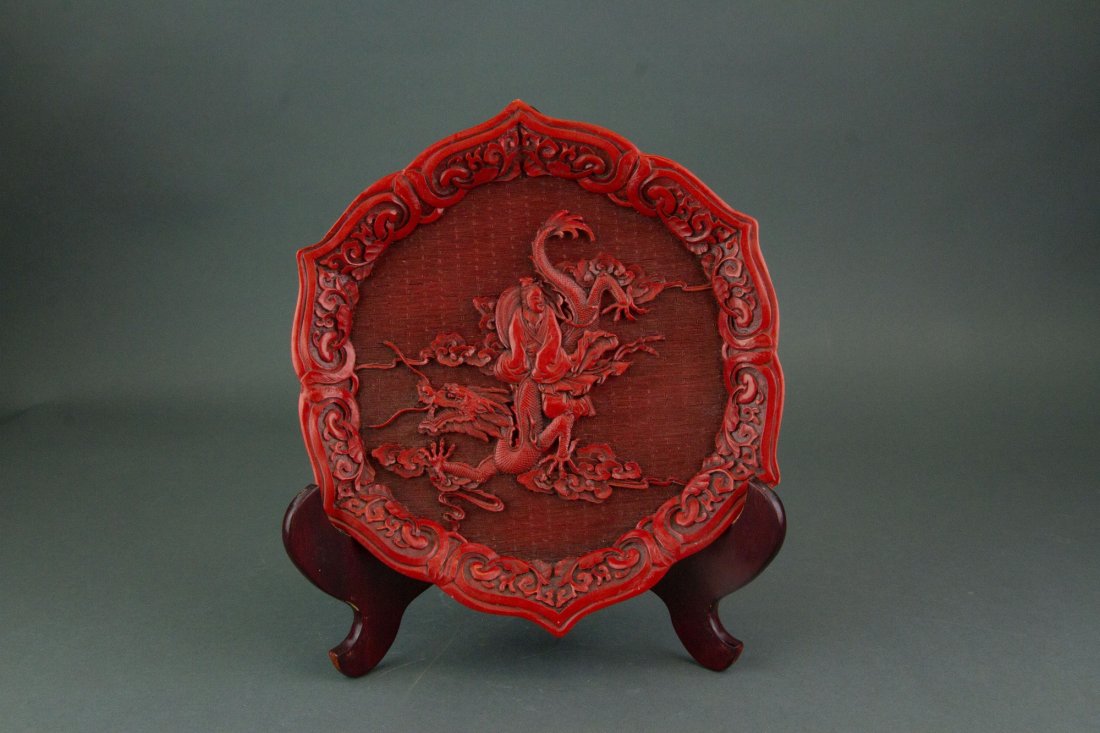 Chinese Red Lacquer Plate (1 of 4)