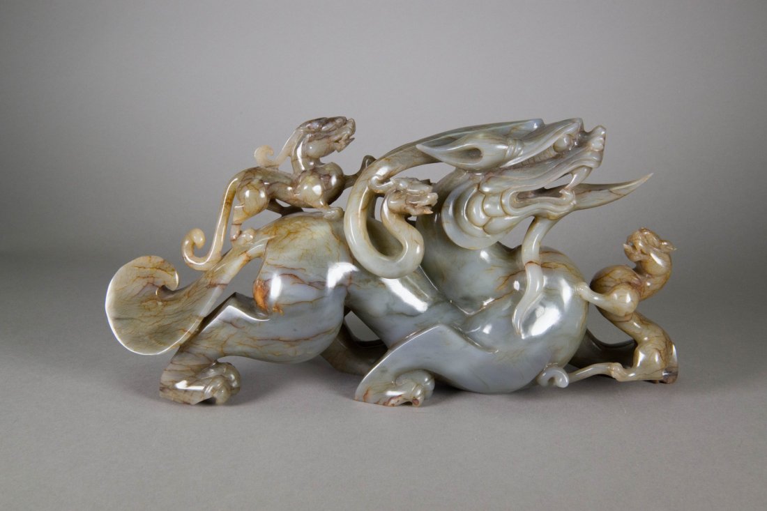 Chinese Celadon Jade Carved Chilong (1 of 3)