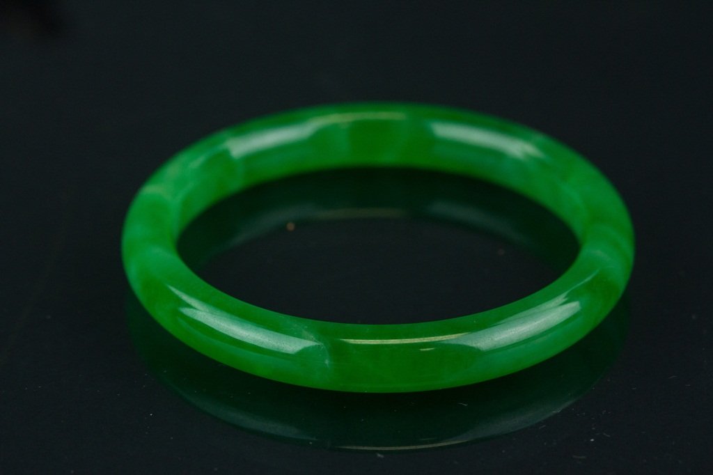 Chinese Green Jade Carved Bangle (1 of 3)