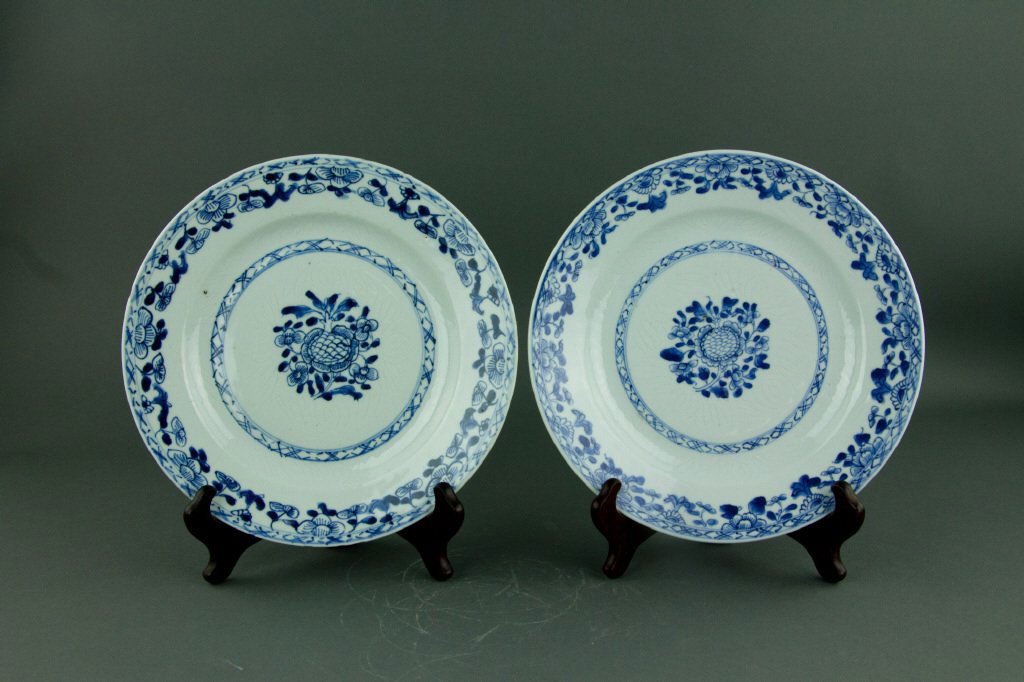 Pair Chinese Export Blue & White Porcelain Dishes (1 of 3)