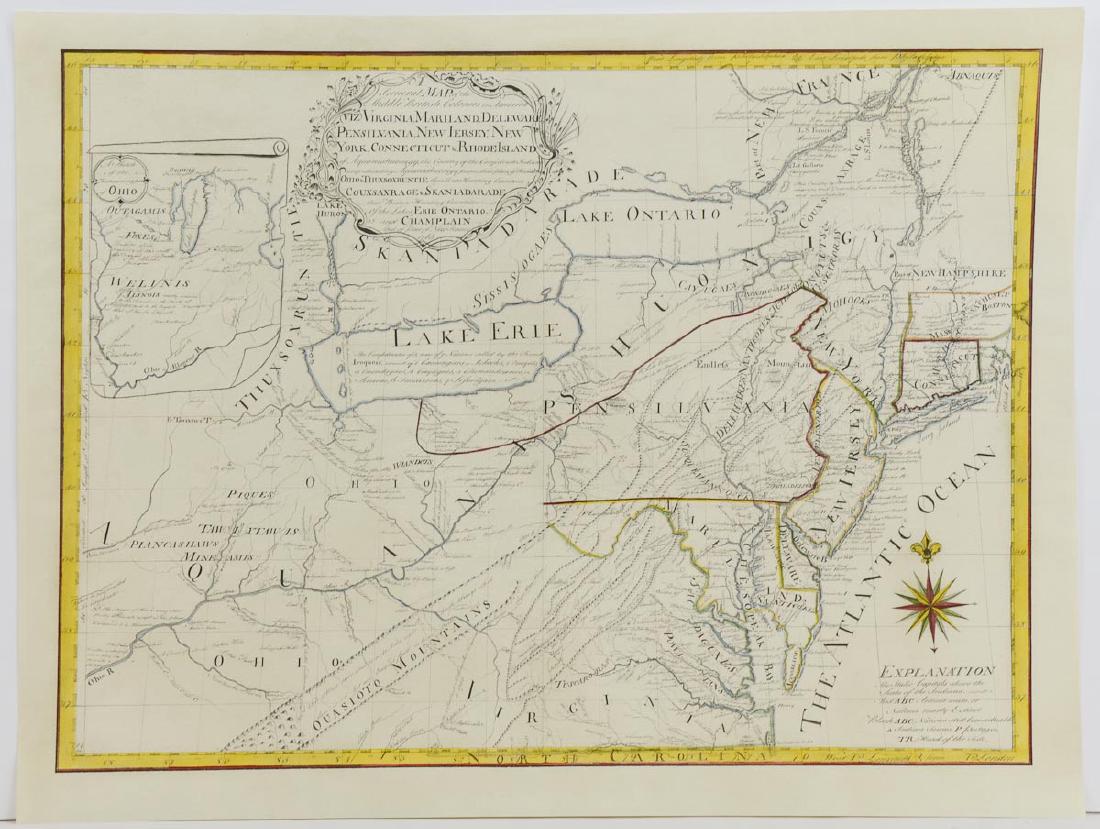 British Colonies in America Map: Robert Sayer And John Bennett, and Thomas Pownall. A general map of the middle British colonies, in America. Containing Virginia, Maryland, the Delaware counties, Pennsylvania, and New Jersey. Origina