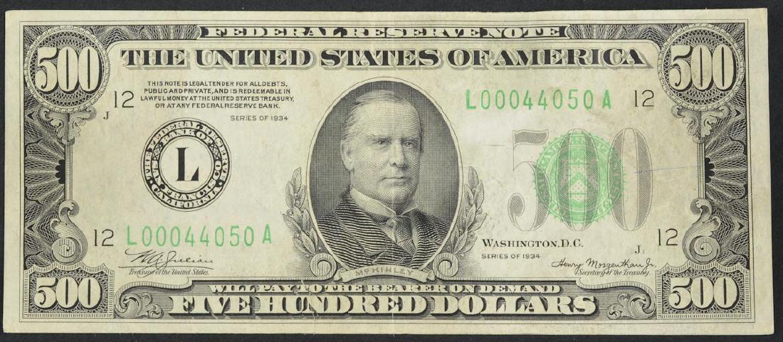 Series of 1934 $500 Federal Reserve Note (1 of 2)
