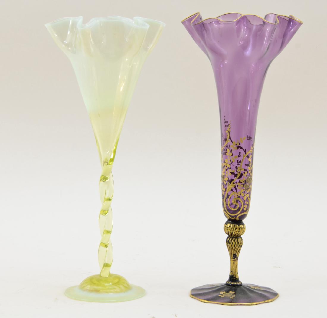 Two Victorian Art Glass Trumpet Vases (1 of 3)