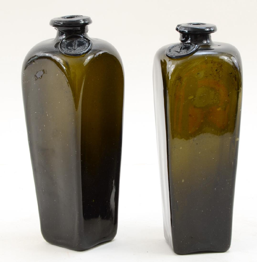 Two Antique Olive Glass Gin Bottles (1 of 2)